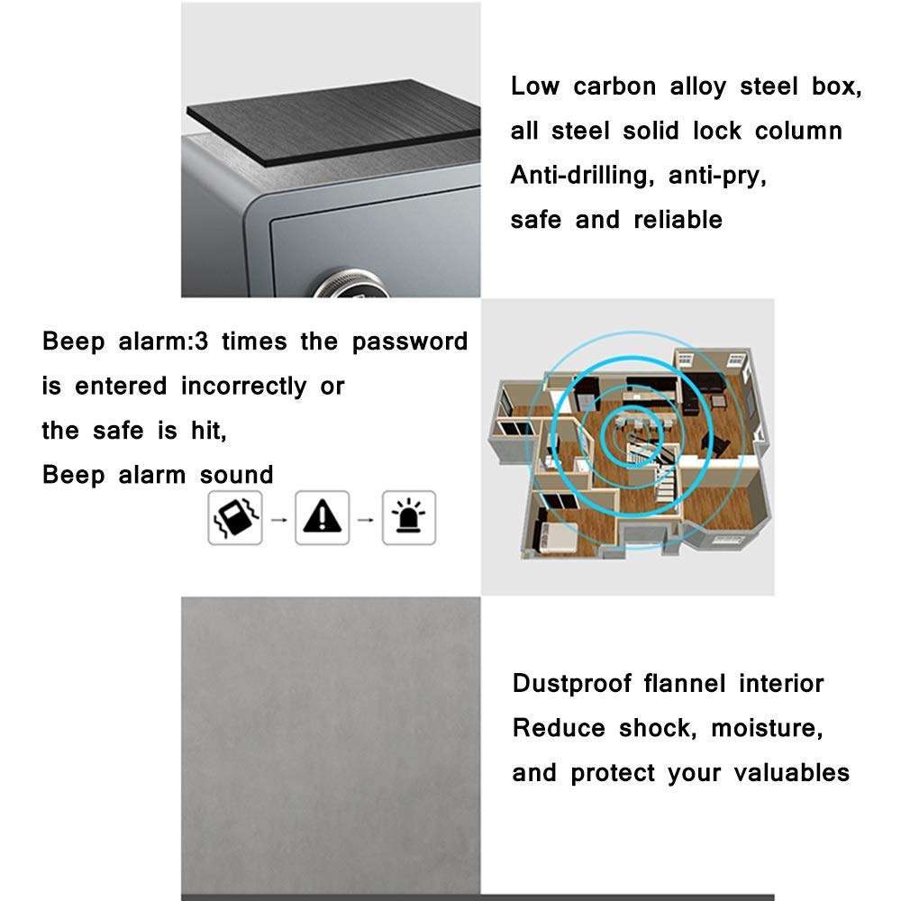 ZHAS Safe Safe, Digital Password Safe ，Office Electronic Lock Box with Alarm Function for Home Office Valuables Passports Keys Money Jewellery-Gray/White (Anti-Drill, Anti-pry) Cabinet Safes 4