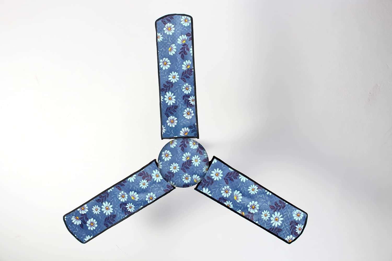 The Furnishing Tree Waterproof & Dustproof Three Blade Ceiling Fan Cover with Attachable End Enclosure Set of 1 Fan Cover Floral Blueish Grey 4