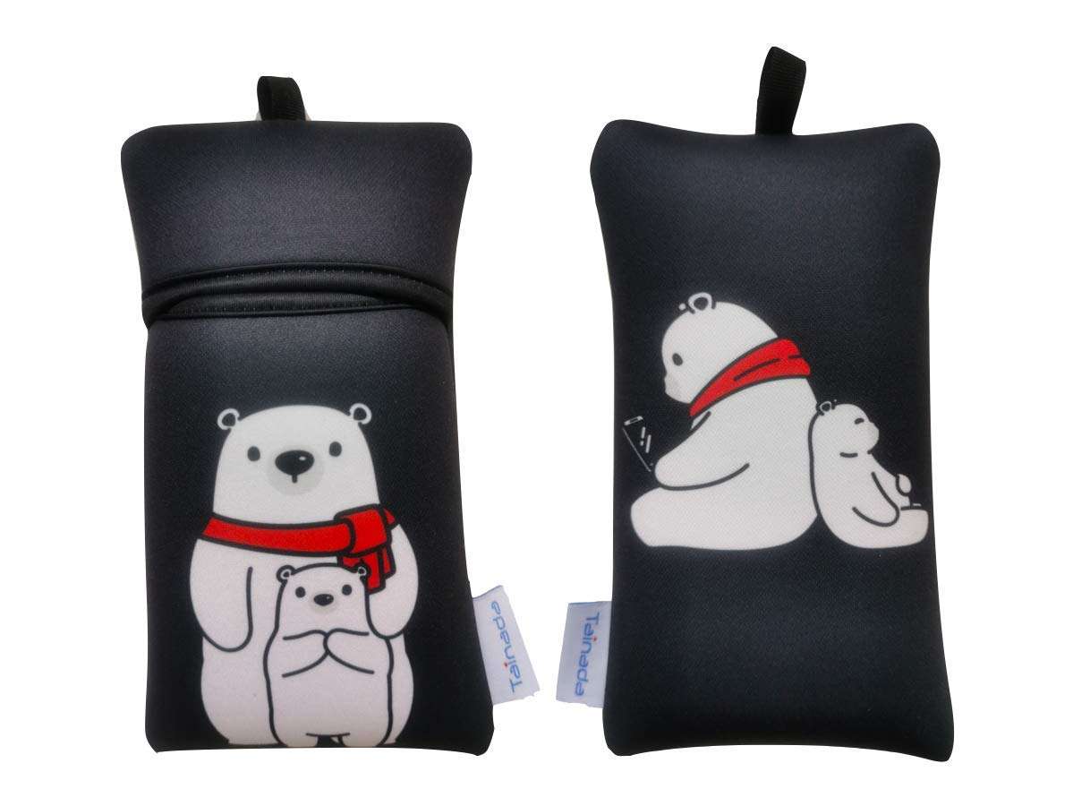 Tainada Men Women Neoprene Carry Bag Phone Sleeve Pouch with Carabiner & Neck Lanyard for iPhone 15/14 / 13, 15/14 Pro, Samsung S24+, S24, S23+, S23, A54, Z Fold5 (Bear Family Black, Large) 1