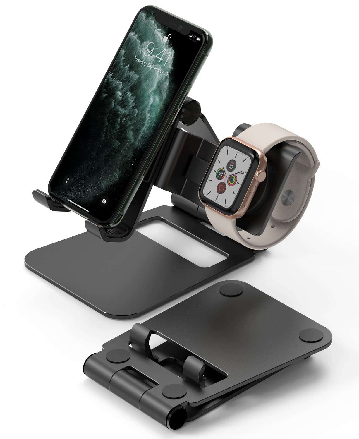 Ringke Super Folding Stand, 2 in 1 Portable Smartphone & Smartwatch Stand Compatible with Apple Watch SE / 4/5 / 6