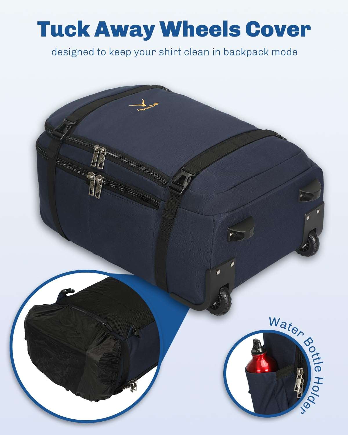 Hynes Eagle 42L Rolling Backpack Wheeled Backpack Flight Approved Travel Backpack Carry on Luggage Dark Blue with 3PCS Packing Cubes Set Black 5