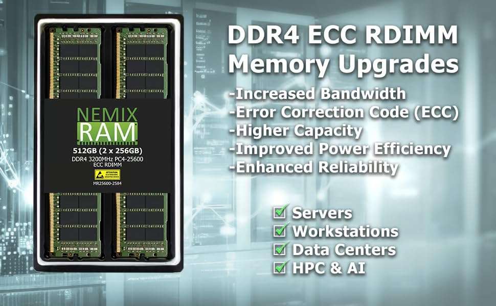 NEMIX RAM 16GB (1X16GB) DDR4 2666MHZ PC4-21300 1Rx4 1.2V CL19 288-PIN ECC RDIMM Registered Server Memory Compatible with Cisco UCS C-Series M5 Servers UCS-MR-X16G1RS-H 4