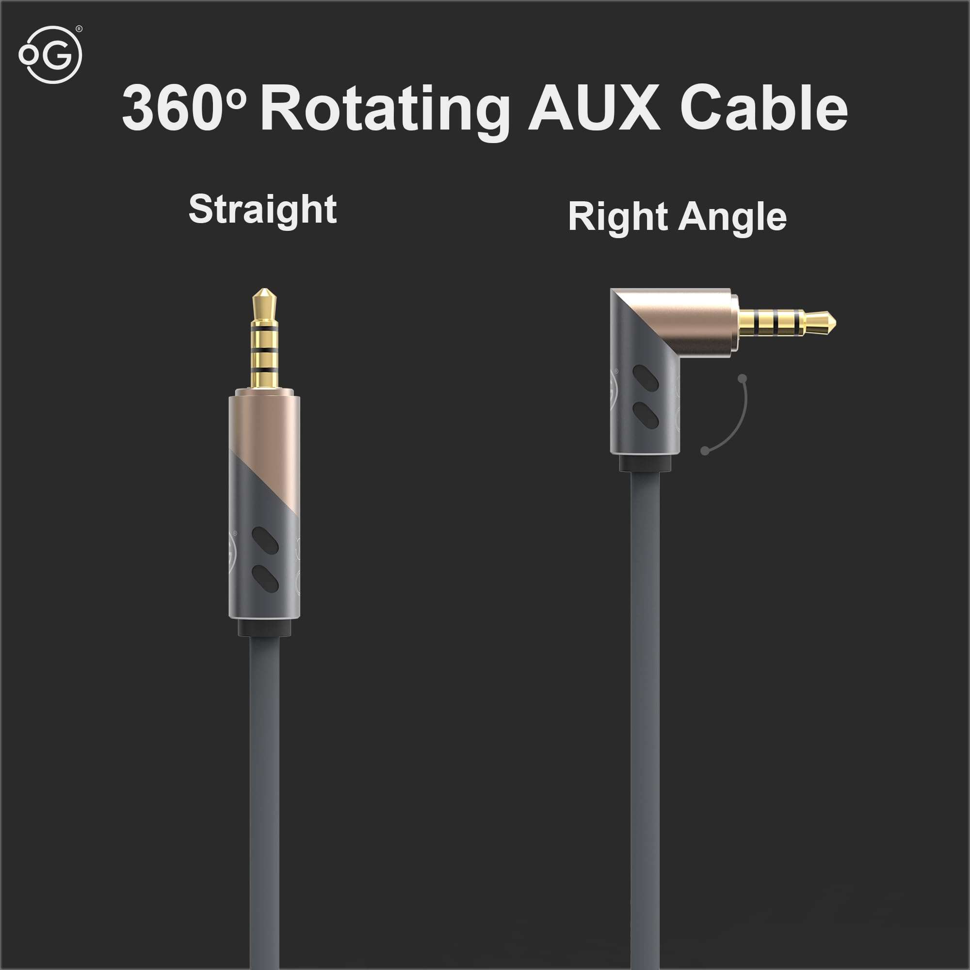OOGE FUSE 200 AUX Cable - 3.5mm Stereo Audio Cable with 360° Rotating Head, Metal Caps, Mic & HD Call Support, 1.5 Meter Length, Sound Pulse Technology for Universal Compatibility 4