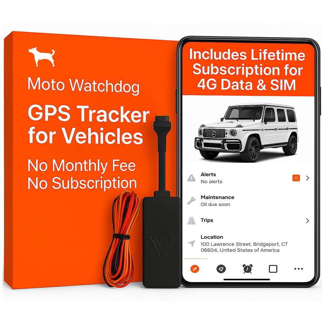 GPS Tracker for Vehicles, No Monthly Fee, No Subscription, 4G SIM and Data Included, Business Fleets, Speeding Alerts, Trip History, Mileage Tracking, Geofence, Magnetic, USA Developed, Moto Watchdog 1