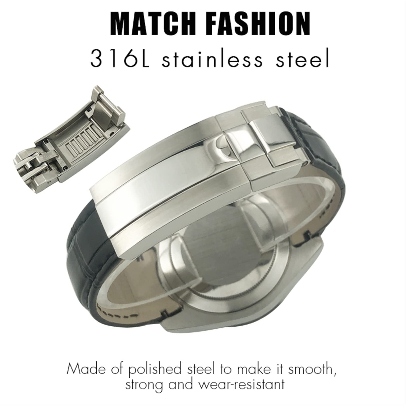 ANKANG Curved End Genuine Leather 20mm Slide Lock Buckle Watchband for Rolex GMT Submariner Hulk Oyster Watch Strap (Color : Black, Size : 20mm RLX) 4