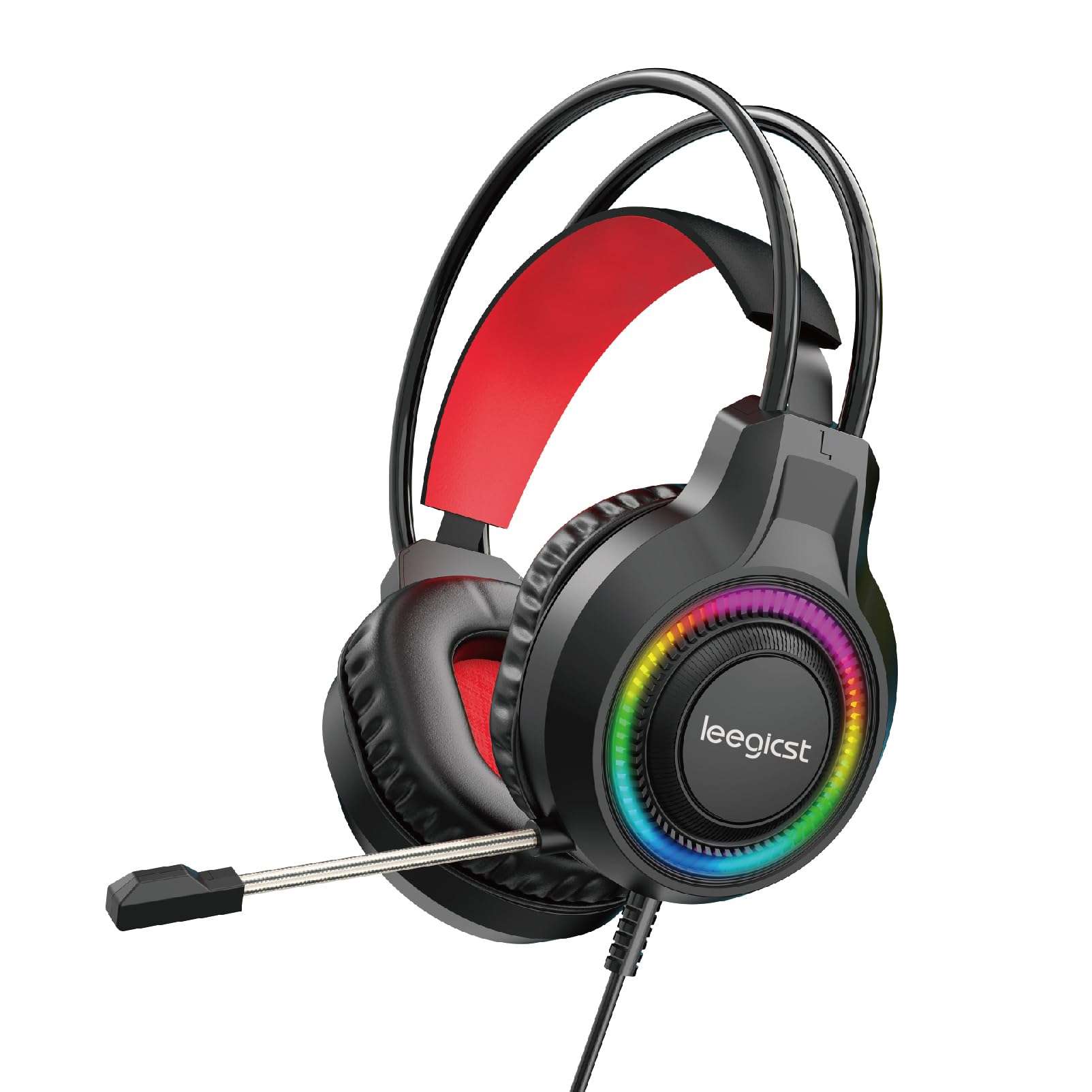leegicst Stereo Sound Gaming Headset, Over Ear Bass Surround Sound Gaming Headphones with LED Light, Microphone, Compatible with PS4 PS5 Xbox One PC
