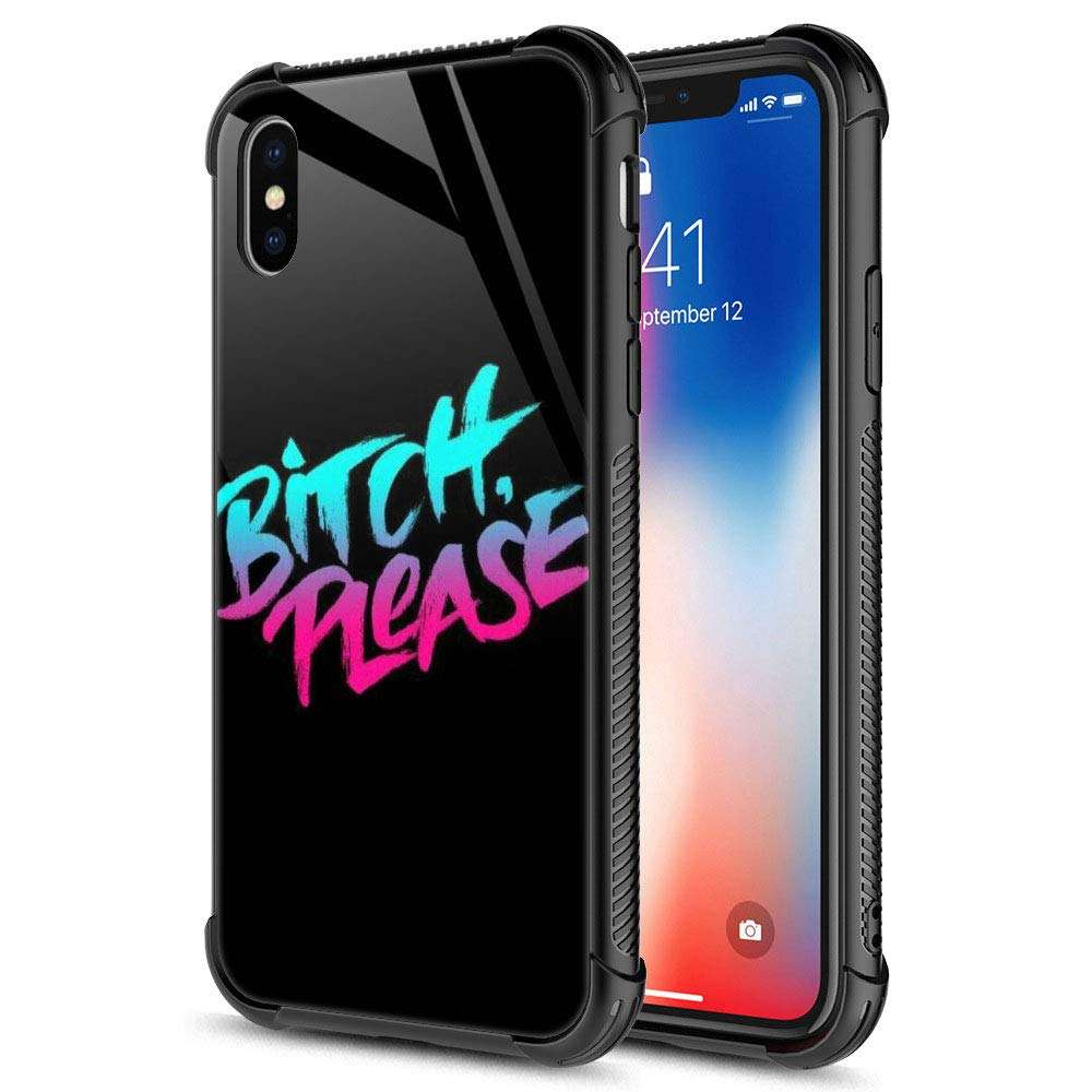 iPhone XR Case,Funny Adult Bitch iPhone XR Cases for Girls Boys,9H Tempered Glass Graphic Design Shockproof Anti-Scratch Tempered Glass Case for Apple iPhone XR