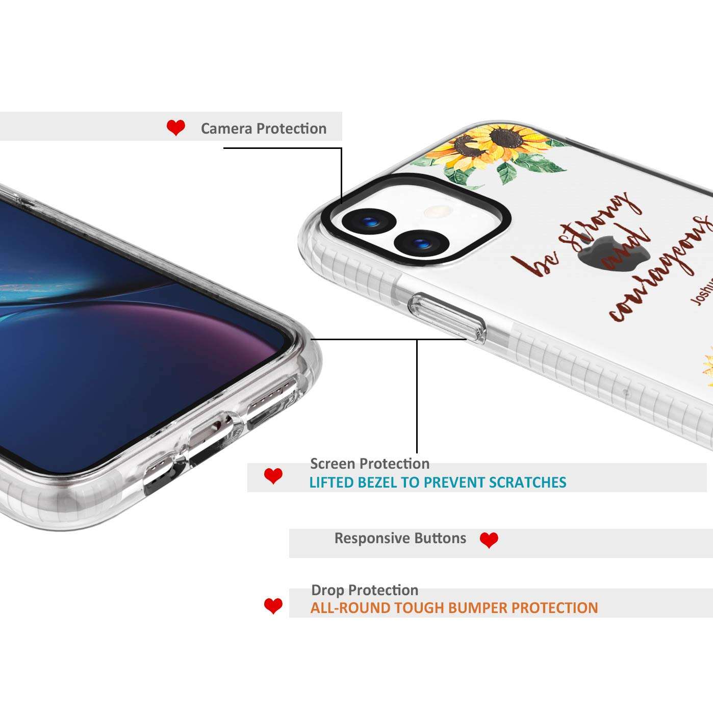 Case Compatible for iPhone 12 Mini,Sunflower Floral Flowers Inspirational Bible Verses Christian Quotes Joshua 1:9 Soft Protective Clear Case With Design for Girls Women Compatible for iPhone 12 Mini 4