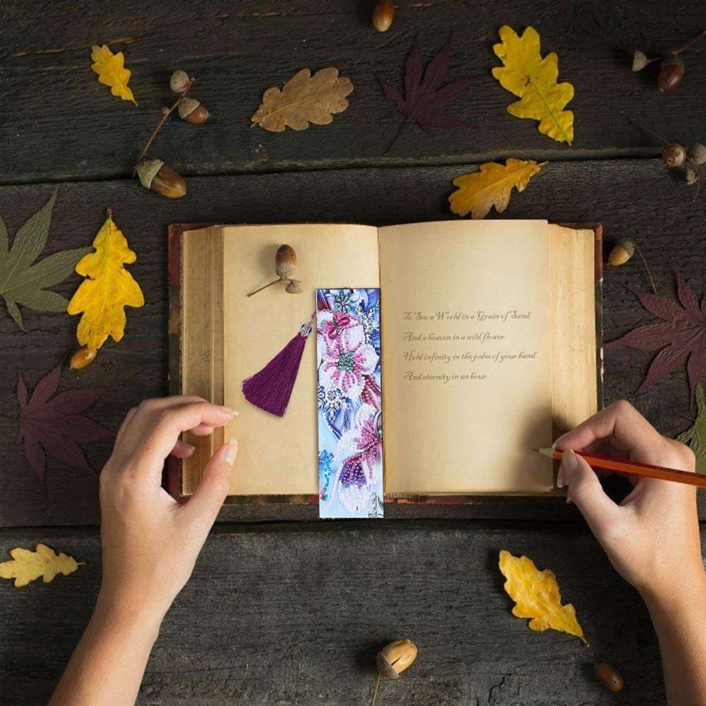 DIY Rhinestone Bookmark, Vacio 4 Pieces DIY Beaded Bookmark Creative Leather Tassel Bookmark 5D Diamond Painting Bookmarks Art Crafts for Kids Adult Beginner (A02) 4