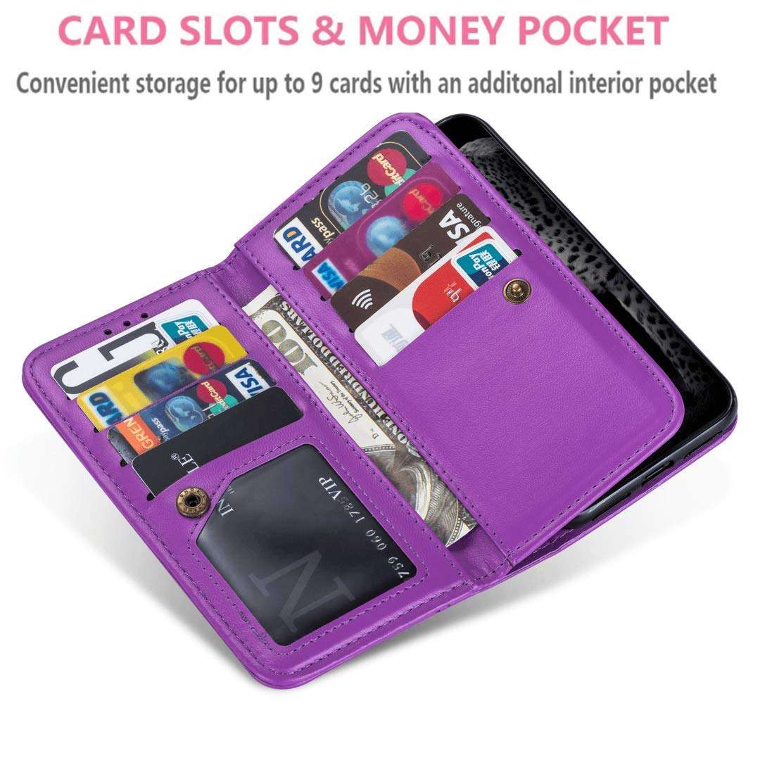 DEFBSC Samsung Galaxy S20 Plus Wallet Case,Magnetic Premium Leather Folio Flip Case with 9 Card Slots/Holder Kickstand and Wrist Strap for Samsung S20 Plus-Purple 2