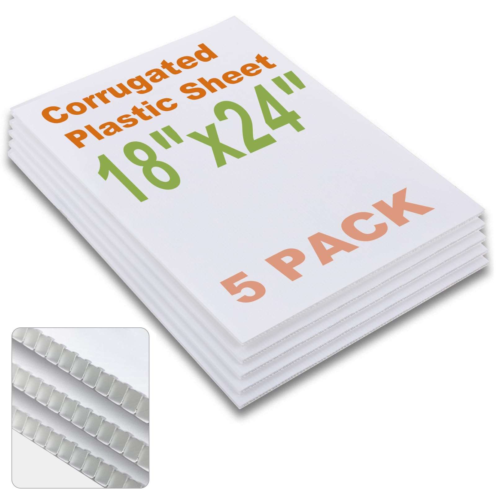 Falling in Art 18x24 Corrugated Plastic Board, 5 Pack Coroplast Plastic Sheet, 3/16 Inch Thick White Double-Sided Blank Poster Board for Indoor and Outdoor Use