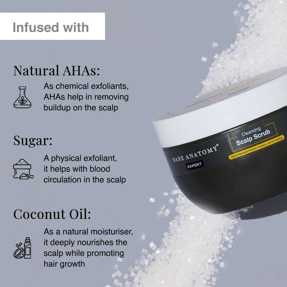 Bare Anatomy Scalp Scrub with Natural AHAs, Coconut & Sugar | Get Up To 99% Dandruff Reduction | Dandruff Remover | Oily Scalp Exfoliator Hair Scrub | Sulphate & Paraben Free | For Women & Men | 250g 5