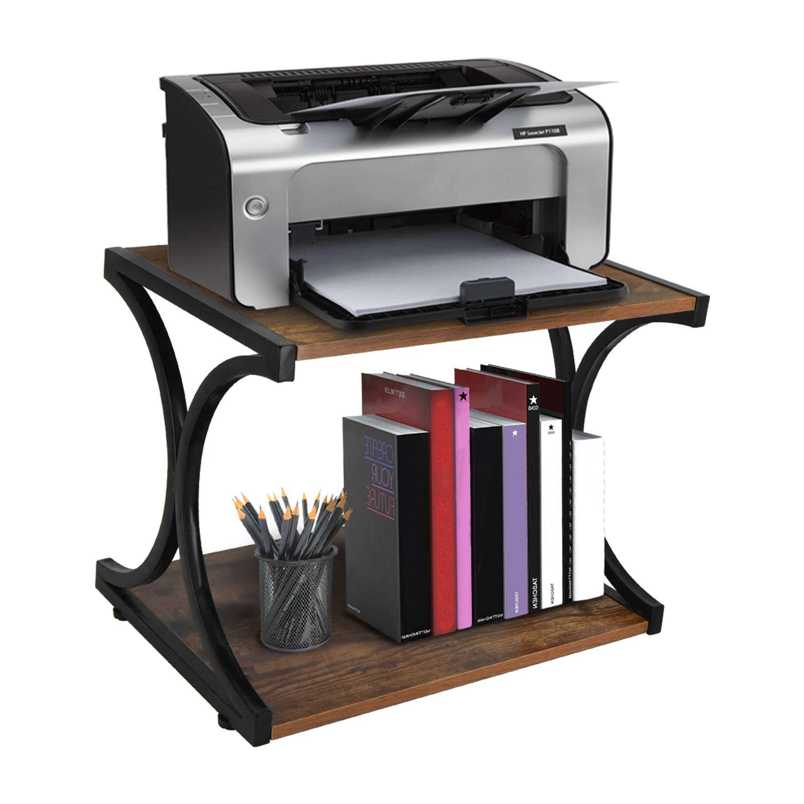 Updesign Vintage Large Size Desktop Printer Stand, Home and Office Desktop Organization Stand with Shelf, 2 Tier Wood Desk Stand and Organizer for Printers, Fax Machine, Scanner, Office Supplies 1