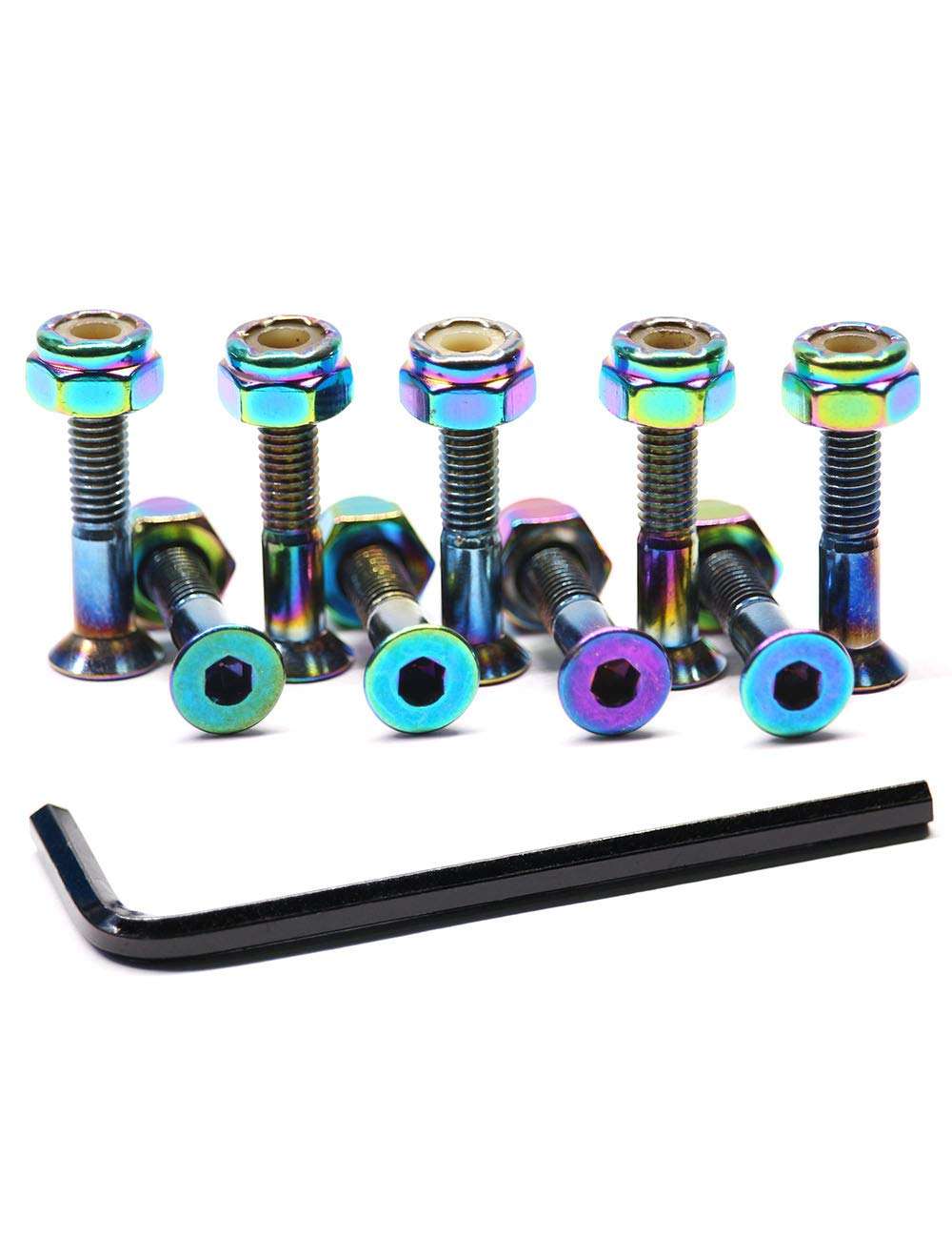 Skateboard Hardware 9PCS Bolts Set Deck Mounting Screws Nuts Hex Key Skate Parts Outfits Dazzling Color Fasteners Longboard Cruiser Best Mounting 1-1/4", 1", 7/8" (1.0) 4