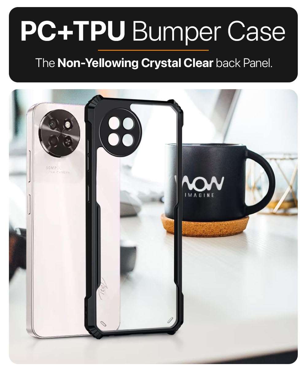 WOW IMAGINE Shock Proof Clear Back Case Mobile Cover for Itel S23 (Hard | Hybrid PC + TPU | Full Armour Device & Camera Protection | Black) 6