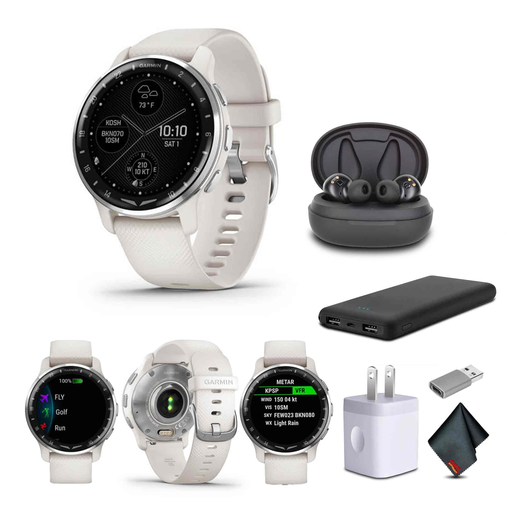 Garmin D2 Air X10 Aviator GPS Smartwatch with Call, Text, Health, Wellness and Aviation Weather Features (Ivory) + USB Wall Charger + Microfiber Cleaning Cloth + P-Bank +More 1