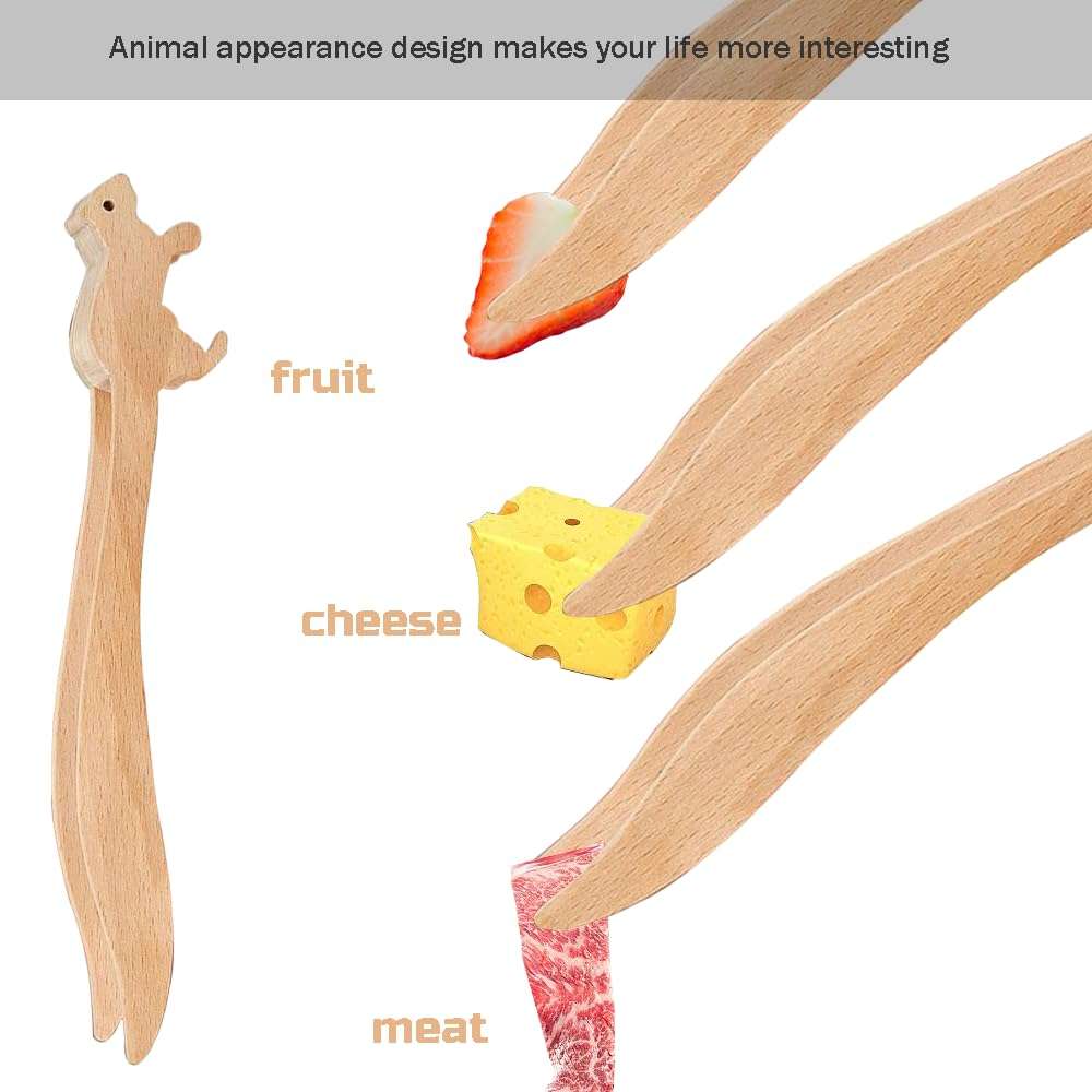 Primst Squirrels Toast Tongs, Pine Wood Tongs for Toaster, Multipurpose Mini Tongs for Appetizers, Pine Wood Utensils & Cute Kitchen Gadgets+1 4