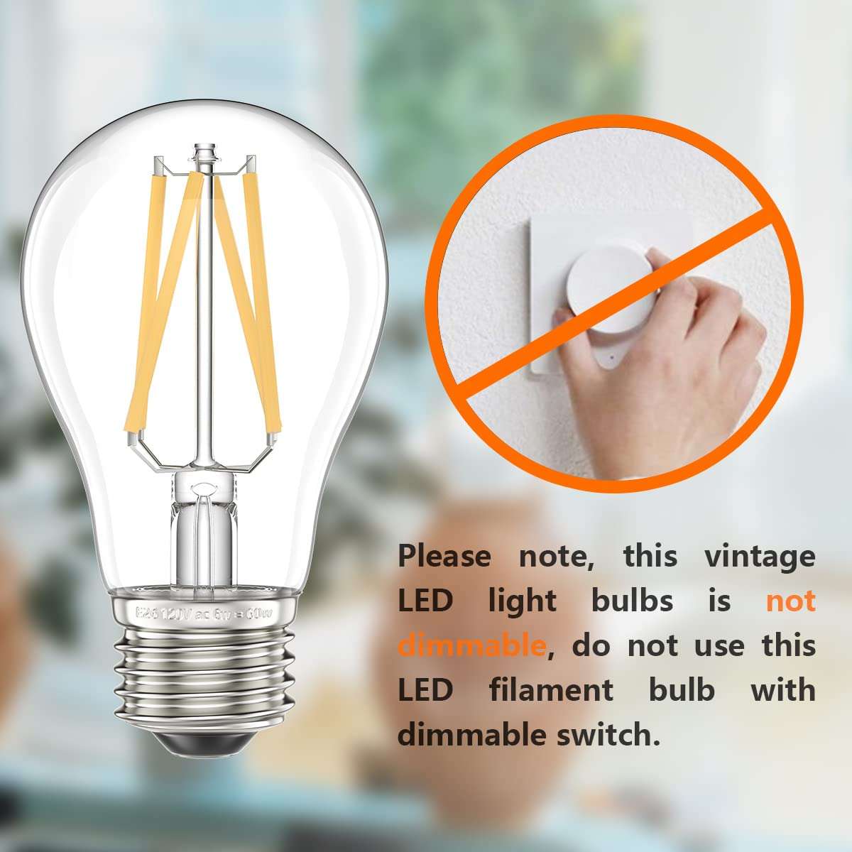 LED Edison Light Bulbs, Non-Dimmable 4W G45 2700 Kelvin E26 LED Bulb, 40W Incandescent Equivalent Warm White Light Bulb for Tiffany Large Table Lamp, Home Pendant Light, Ceiling Fans (6 Packs) 4