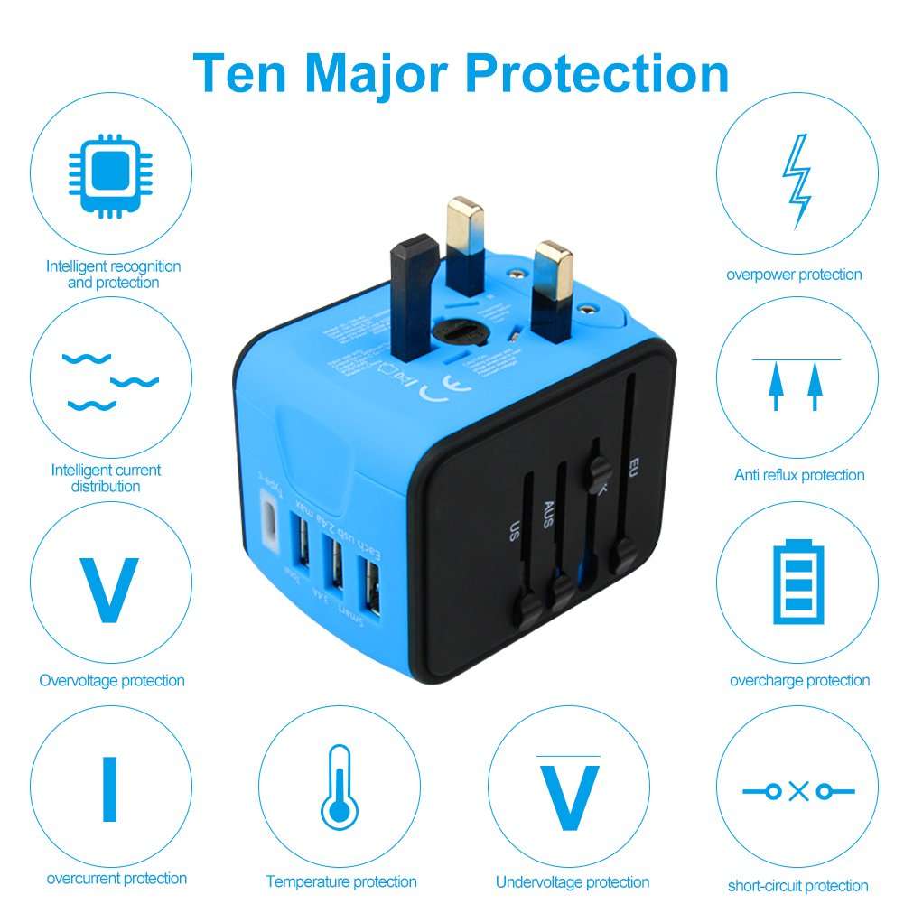 Universal Travel Adapter, Fast 2.4A 4 USB Worldwide International Power Adapter Mini Portable Travel Charger with 4 Charging Ports for US UK EU AUS 160 Countries 3