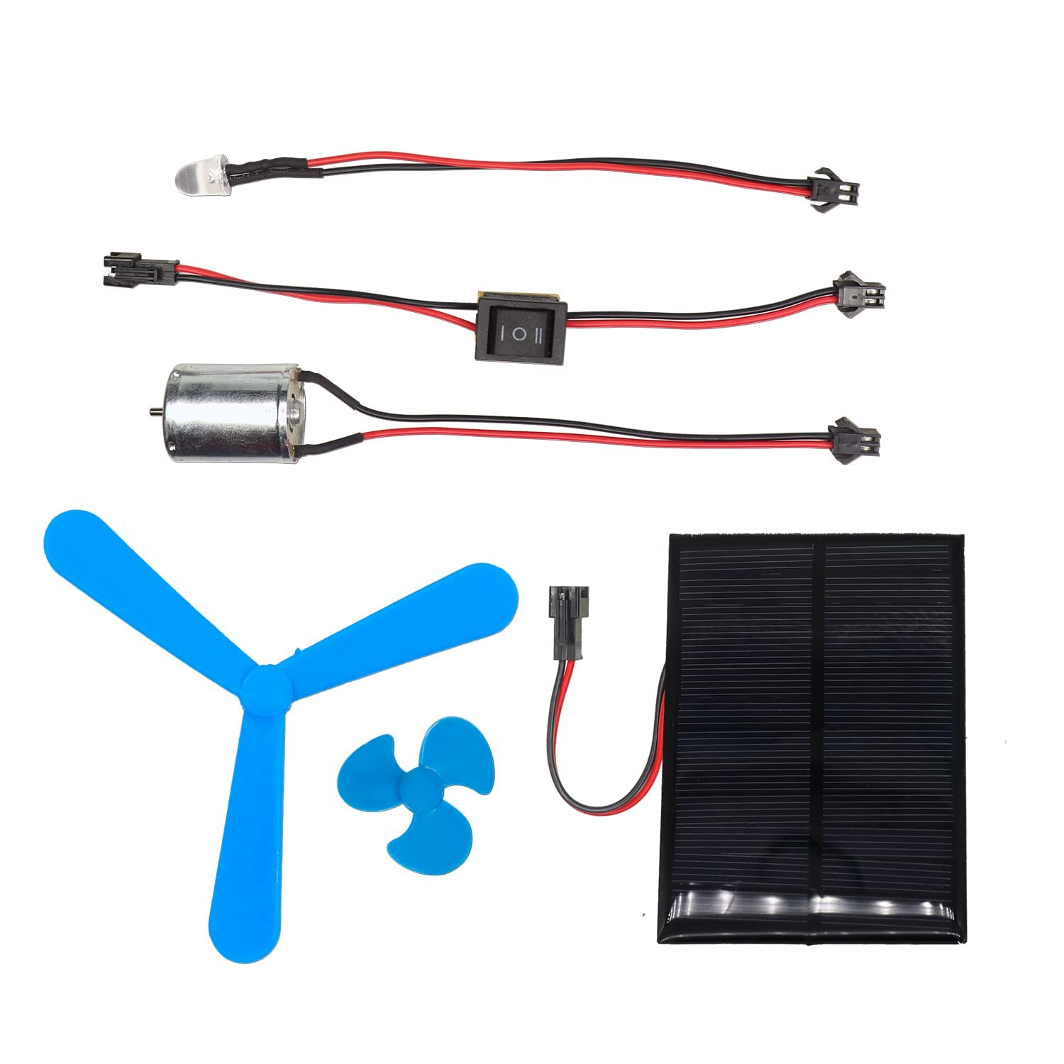 Electronic Spices Combo of 99 X 69 Mini Solar Panel With Dynamo Dc Motor, 150mm and 40mm Propeller, Dpdt Rocker Switch and 10mm Led Light 222