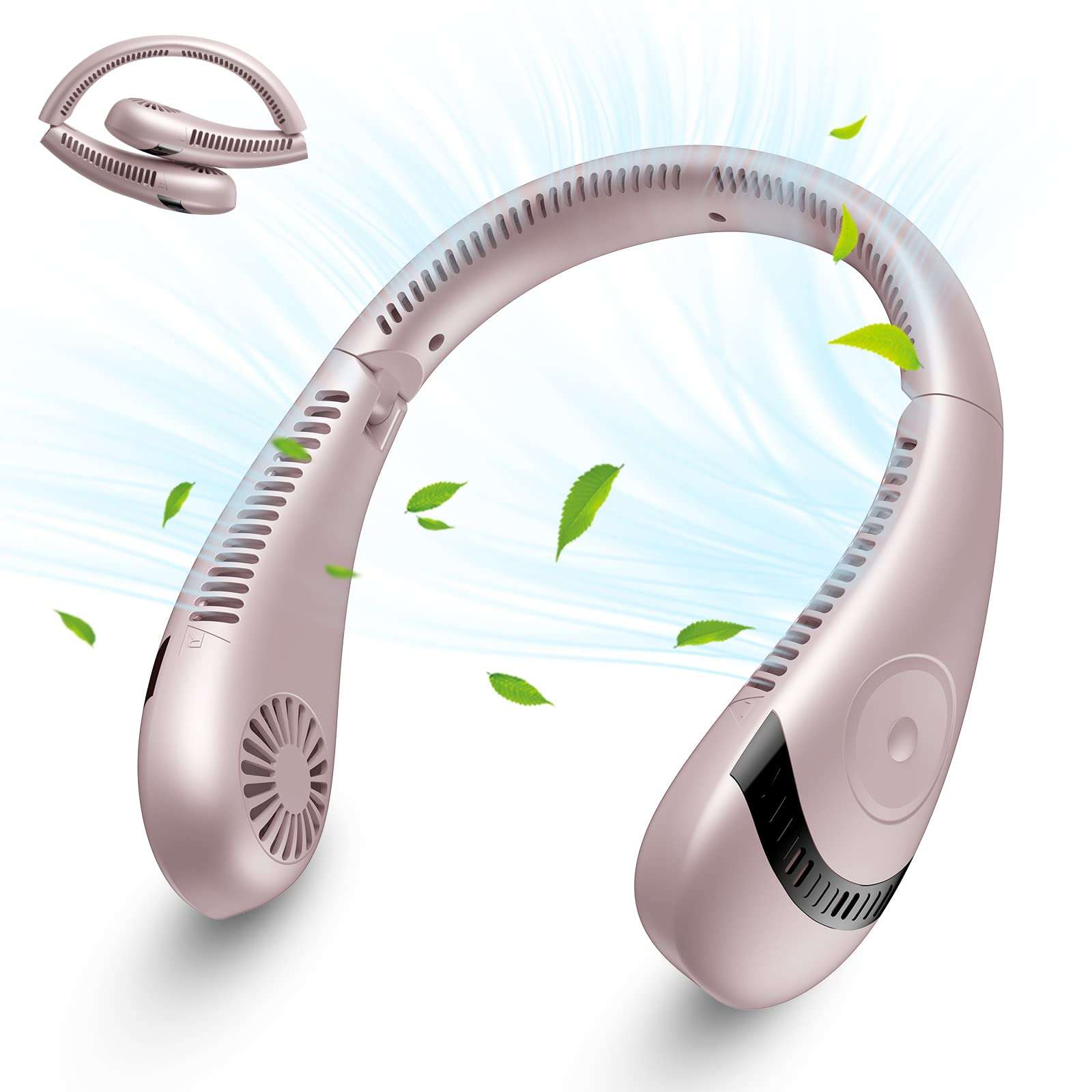 Neck Fan, 5000mAh Foldable Bladeless Neck Fans Portable Rechargeable, 3 Speeds Adjustment 360° Cooling Airflow, Hands Free Wearable Personal Fan, USB Powered, Portable Fan for Travel Outdoor 1