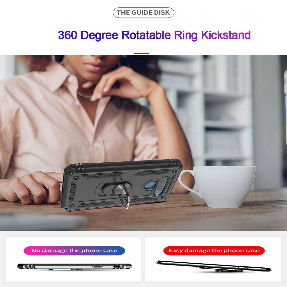 Zingcon Compatible for LG K50 / Q60 Case,[HD Screen Protector] Military-Grade Ring Holder Stand Kickstand Phone Cases Fitting Magnetic Car Mount for LG K50-Black 4