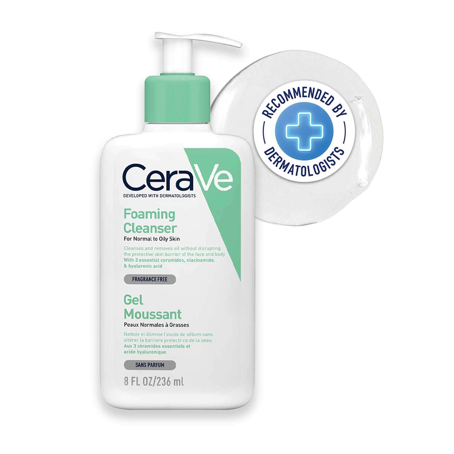 CeraVe Foaming Cleanser For Normal To Oily Skin (236ml) - Dermatologist-Developed Facewash | Non-Comedogenic And Fragrance-Free Cleansers For Acne-Prone Skin 1