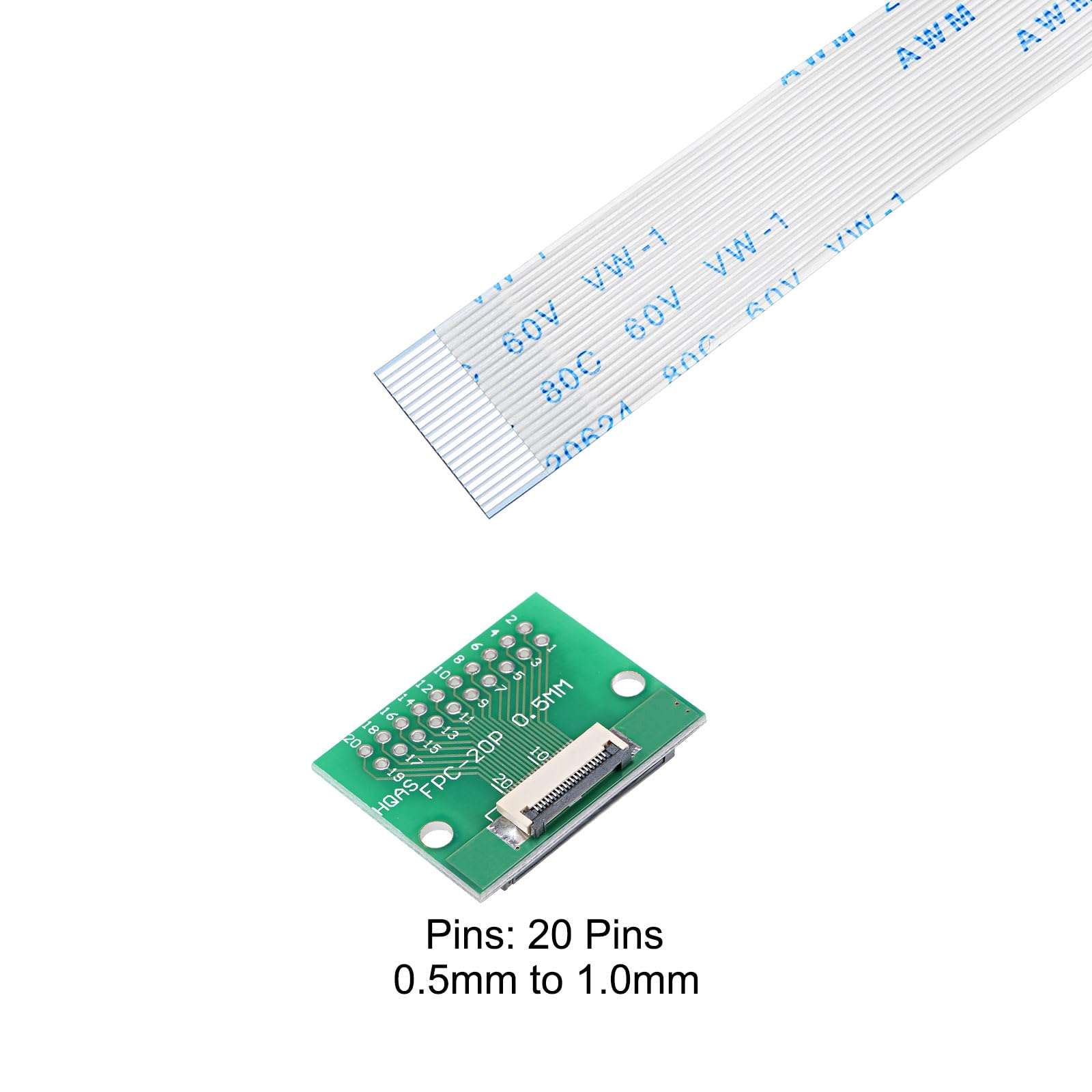 MECCANIXITY 20 Pins FFC FPC 0.5mm 1mm Pitch to DIP 2.0mm and Flexible Flat Cable 150mm 0.5mm Pitch for FPC/FFC LCD TV Car Audio DVD Player 5