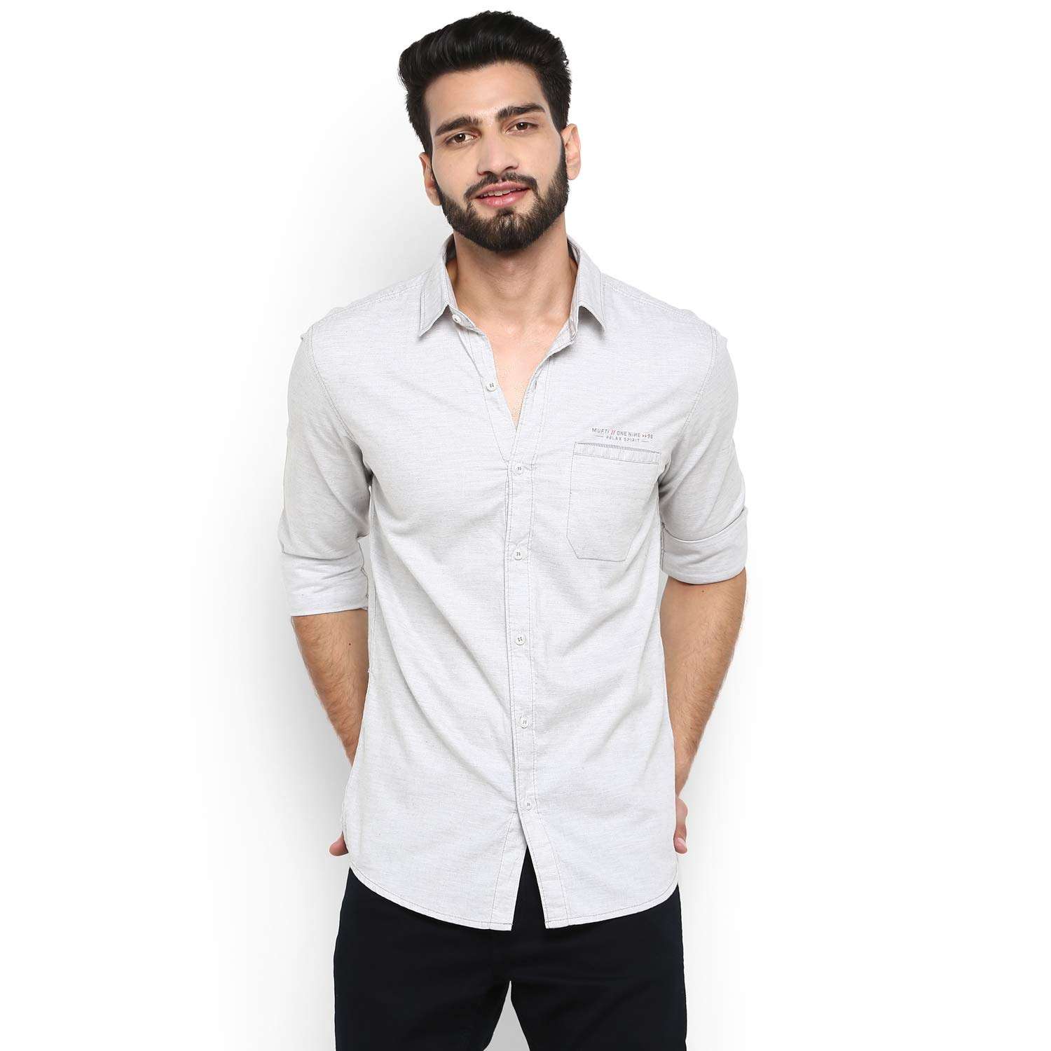 Mufti Men's Solid Casual Shirt (MFS-10250-I_78-Light Grey XXL) 1