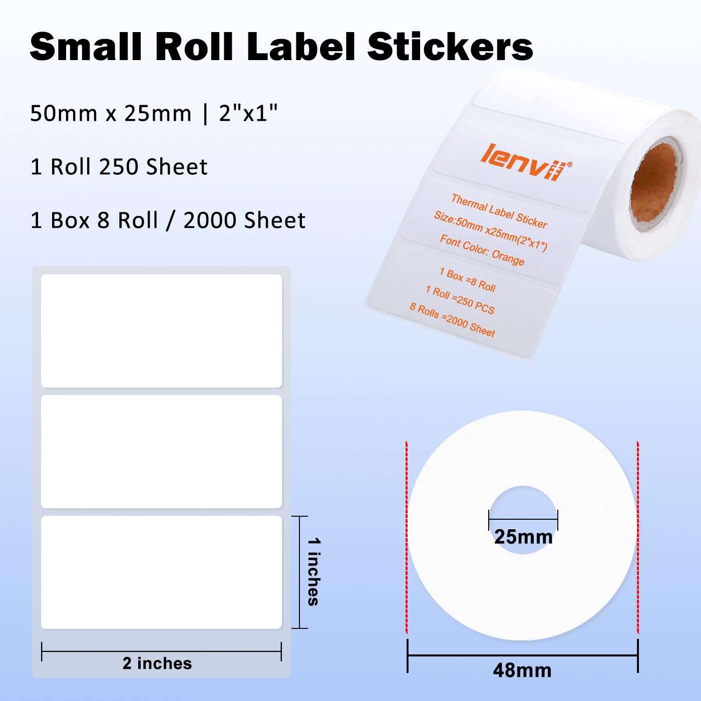 LENVII 2" x 1" Thermal Labels Sticker 2000 Sheets - 8 Roll × 250 Label,Print Orange Font Tag Paper,Water/Oil/Scratch Multipurpose Self-Adhesive Sticker for Home,Office,DIY Logo,Product/Gift Labeling 3