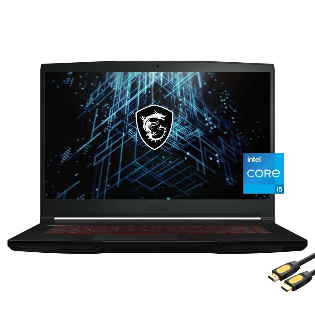 MSI GF63 Thin Gaming Laptop, 15.6" FHD IPS Display, 11th Gen 6-Core i5-11400H, GeForce GTX 1650, 16GB RAM, 512GB PCIe SSD+1TB HDD, USB-C, HDMI, RJ45, WiFi 6, Backlit, SPS HDMI Cable, Win 11