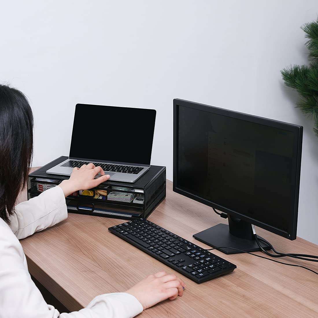 Monitor Stand Riser with Drawer Mesh Metal Desk Organizers Accessories PC Printer Holder with Pull Out Drawer Organizer, Laptop, Notebook,Office Supplies for Computer 5