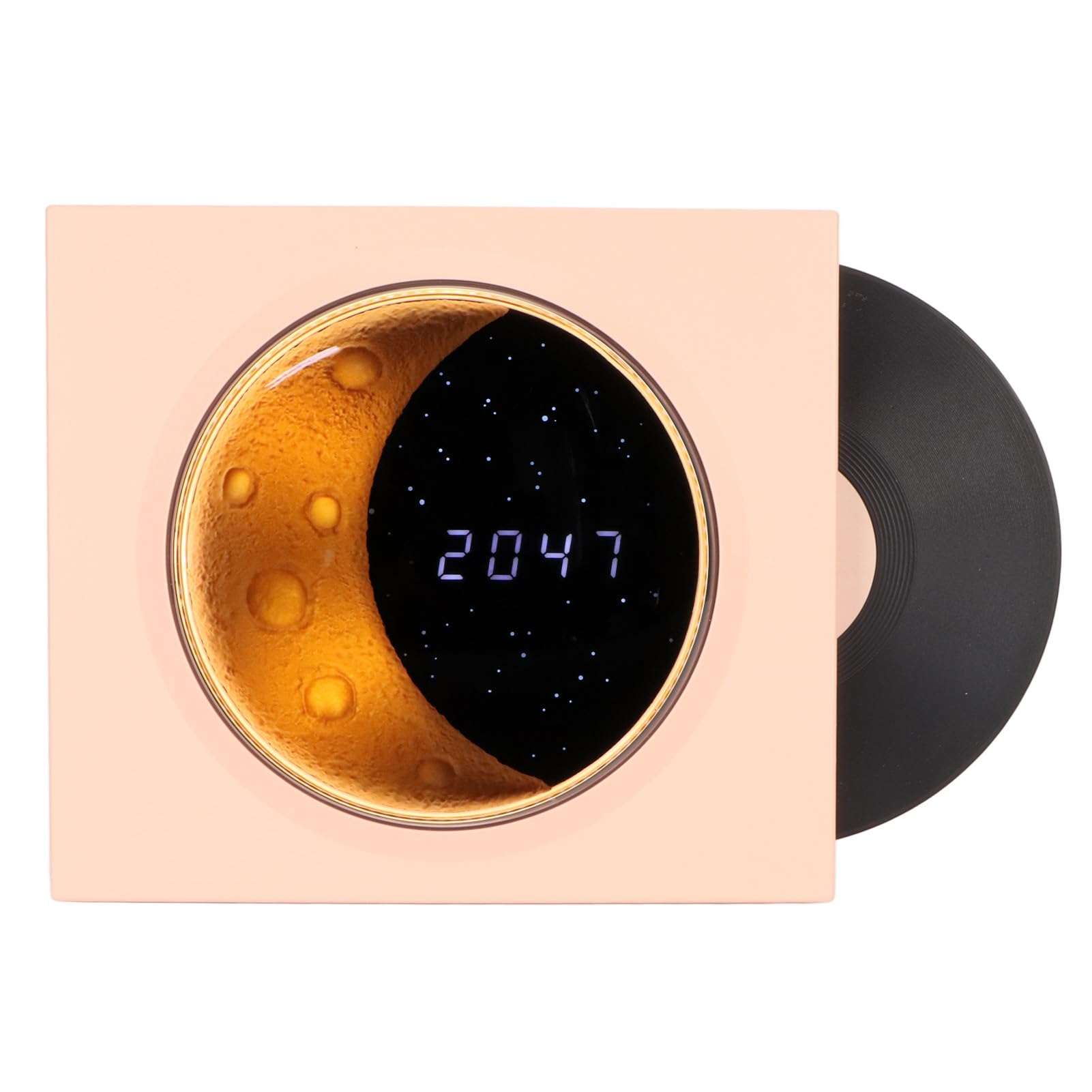 Retro Bluetooth Speaker, Cute Vintage Vinyl Record Player Style with Moon and Starry Night Light, 3 Connection Modes, Type C Cable, Stereo Sound for Desk Bedroom Office Decor(Pink)