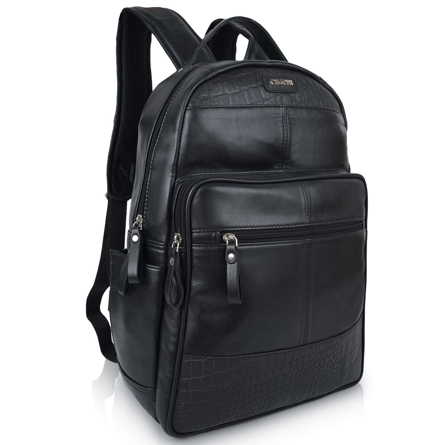 CIMONI® Premium Genuine Leather Backpack 28 Liters 15.6 in Classic Executive Office Bag Adjustable Shoulder Straps Water Resistant Leather Storage Bag (Color - Black) 3