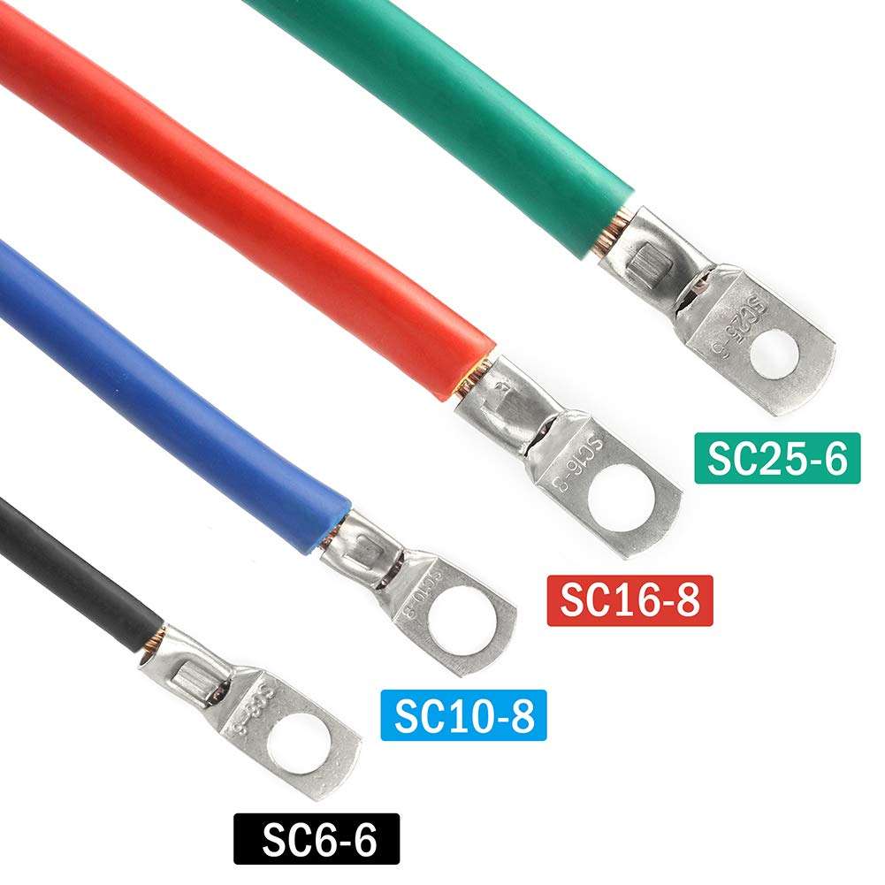 FIXITOK 240pcs Tinned Copper Eyelets Tubular SC Ring Terminals Assorted Kit with Insulating Sleeve, Marine Grade Heavy Duty Wire Lugs Battery Cable Ends Connectors (SC6-6/8 10-6/8 16-6/8 25-6/8) 4