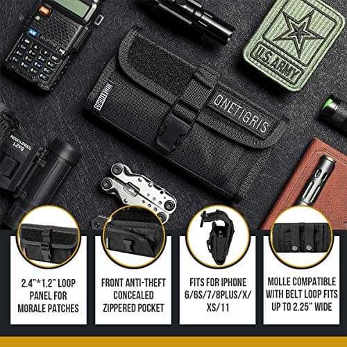 OneTigris Phone Pouch, Tactical Cell Holster for 2.25" Belt with MOLLE Strap and Quick Release UTX-Duraflex Buckle,Waist Bag Zipper Mobile Bag for 4.7”-6.1” Phone 3
