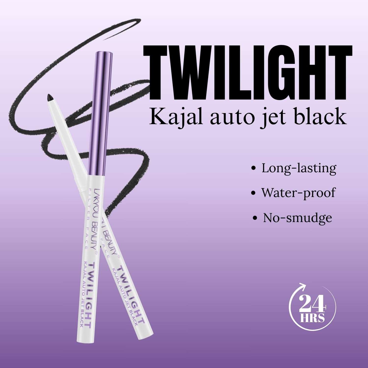 Lakyou Beauty Filter Face Twilight Auto Kajal Jet Black, 24HRS, Waterproof, No Smudge (Black, 2 g) 4