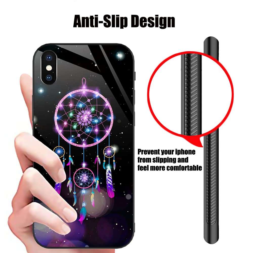 TnXee iPhone Xs Max Case,Colorful Dream Catcher Starry Sky Pattern for iPhone Xs Max Case,Women Girl 9H Glass Scratch Proof Cover with TPU Soft Edge Antiskid Design Case for iPhone Xs Max-6.5inch 4
