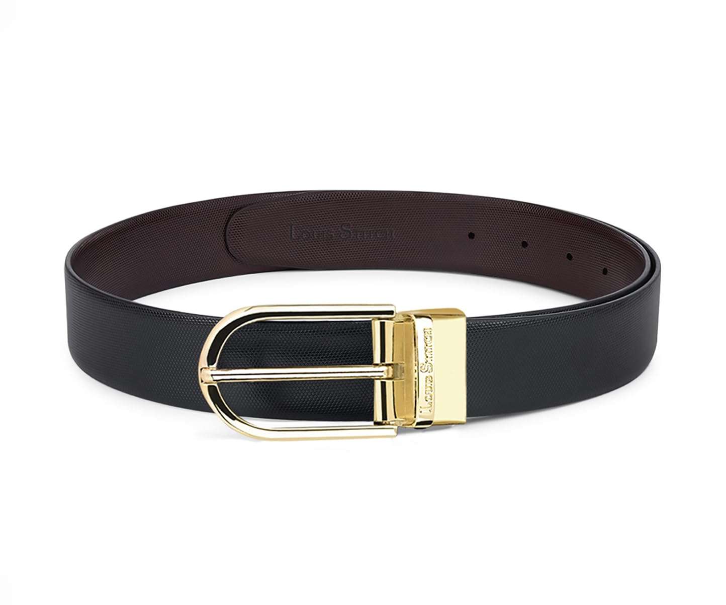 LOUIS STITCH Men's Italian Leather Reversible Belt 1.25 inch (35mm) Handcrafted Formal Waist Strap with Golden Buckle Belt for Men Gents Boys (Black/Brown) (BE-HCGD) (Size-30)