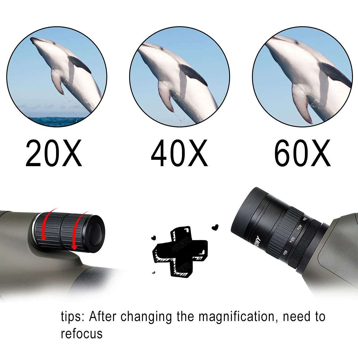 SVBONY SV46 Spotting Scope with Tripod, HD Dual Focus 20-60x80 IPX7 Waterproof Spotting Scopes, Angled Spotting Scope for Bird Watching 6