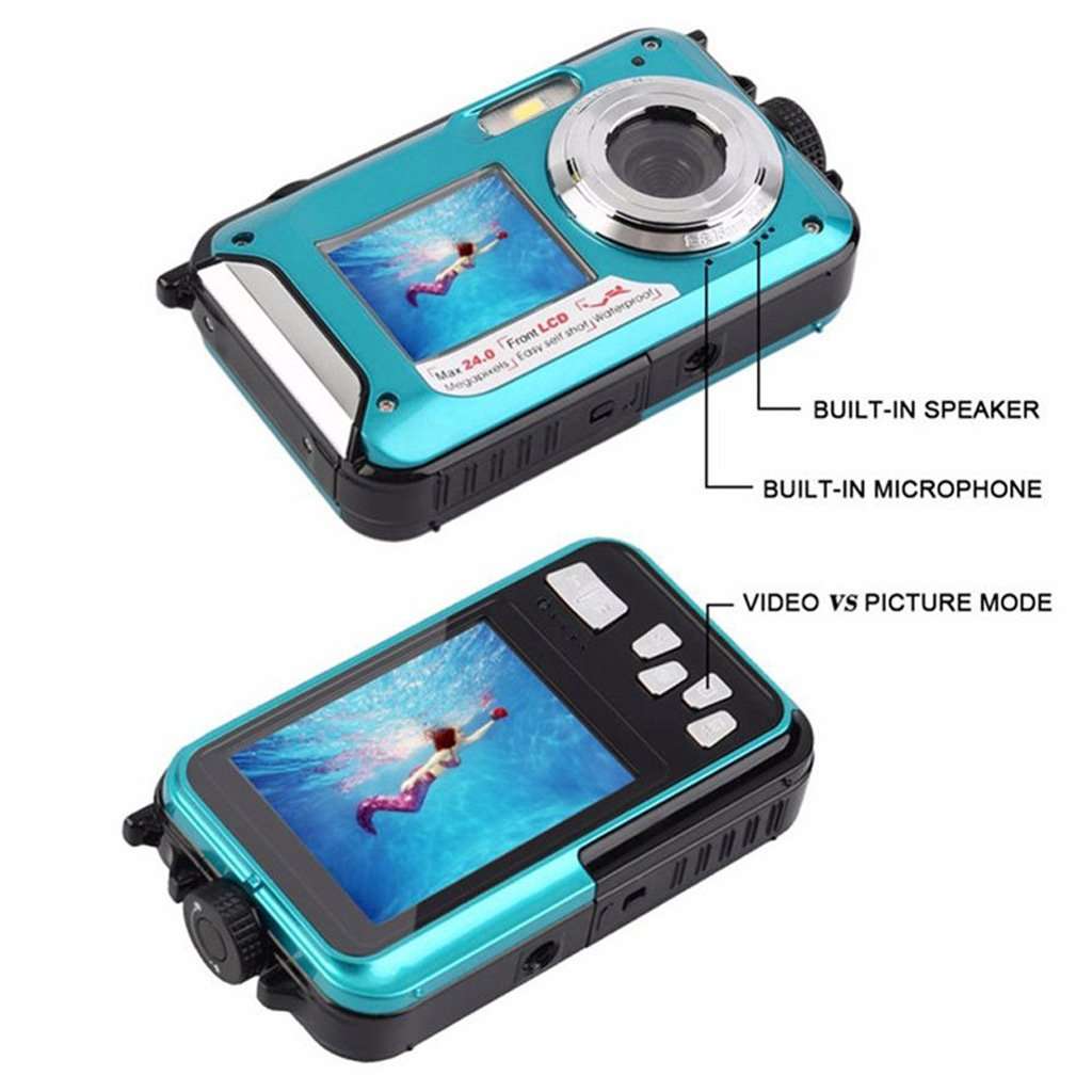 XHZNDZ Dual 2.7" LCD HD Waterproof Digital Video Camera 24MP MAX 1080P Double Screen 16x Zoom Underwater Sports Camcorder Camera Mic (Color : Black) 5