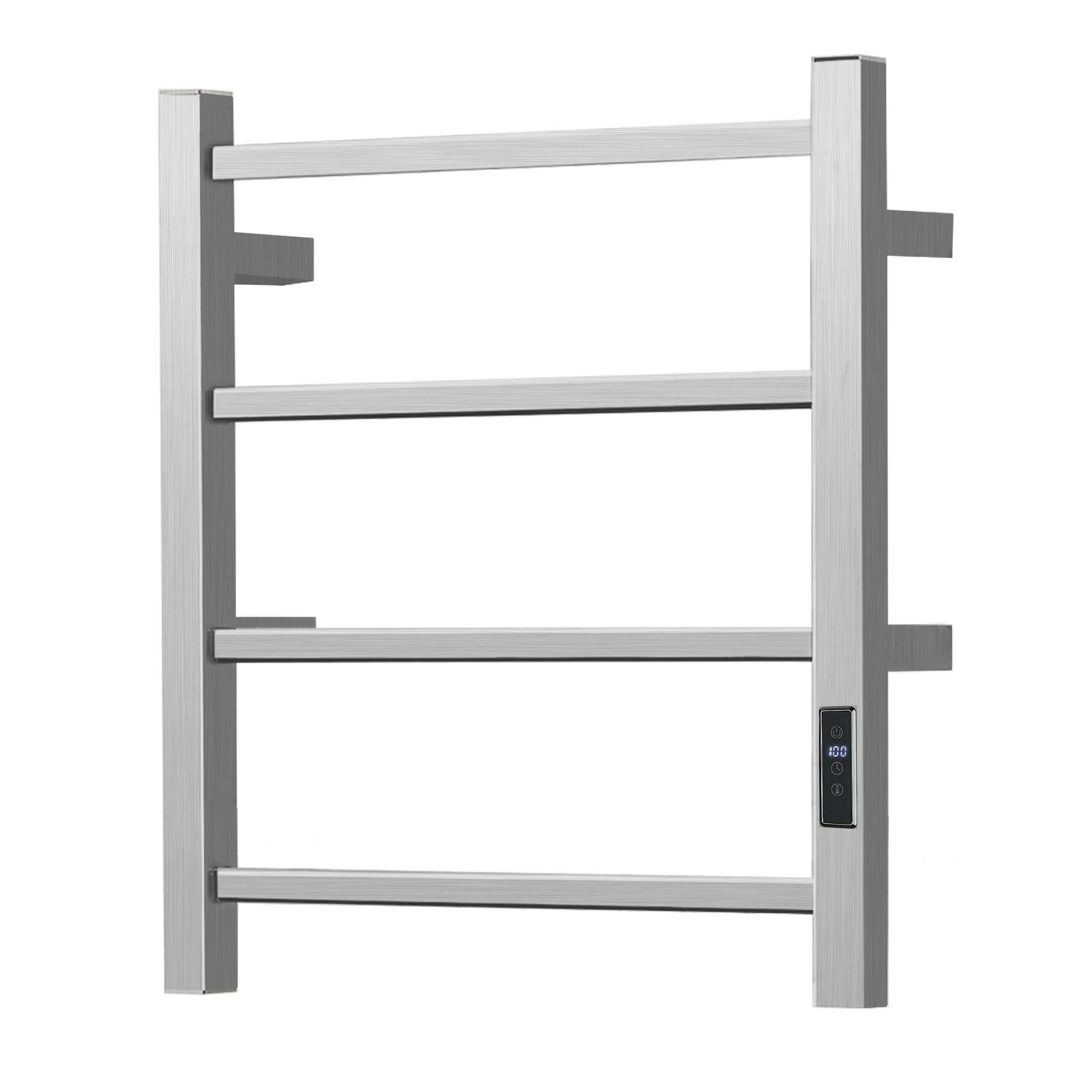 SHARNDY HARNDY Electric Towel Rack with Voice Control for Alexa & Google Home,TUYA - Wall-Mounted Bathroom Heating Towel Warmer,Plug-in,Stainless Steel Material (Square Brushed with Timer, 4 Bar)