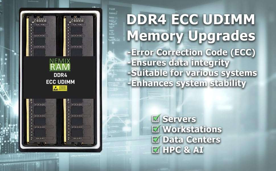 NEMIX RAM 16GB (2X8GB) DDR4 2933MHZ PC4-23400 1Rx8 1.2V CL21 288-PIN ECC UDIMM Unbuffered Memory KIT 4