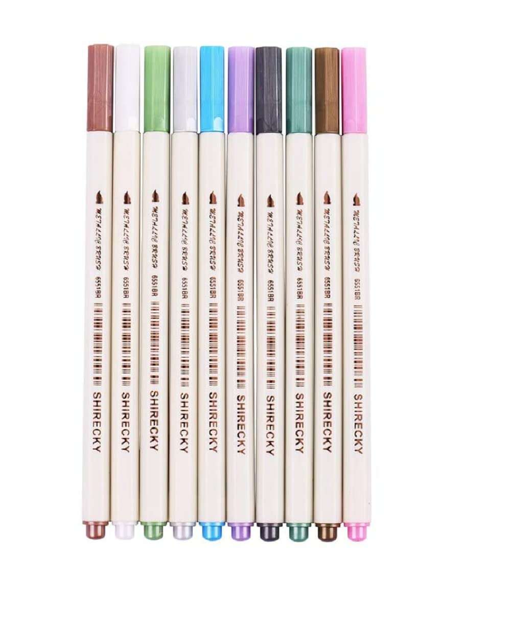 THE ART BOX Metallic Gel Pen Set Coloured Ink Water Chalk Fine Tip Watercolour Marker Pens for Scrapbooking DIY Album Painting School Office