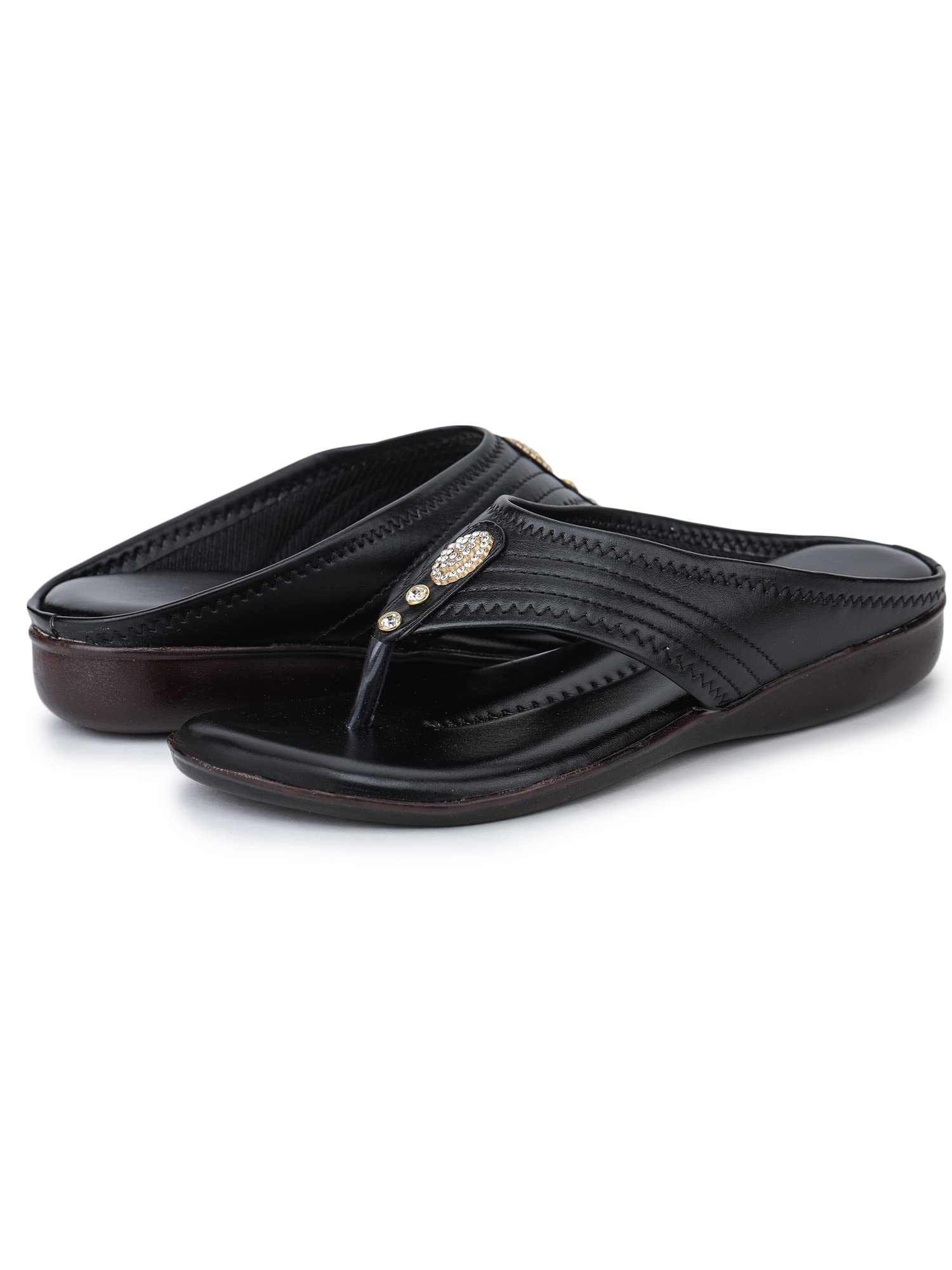 Bootco Flat for Womens & Ledies Attractive Silver Nag Design With Comfortable Soft Feel During Wearing This Trending Black Color Easy To Fitt Flat Slipper 6