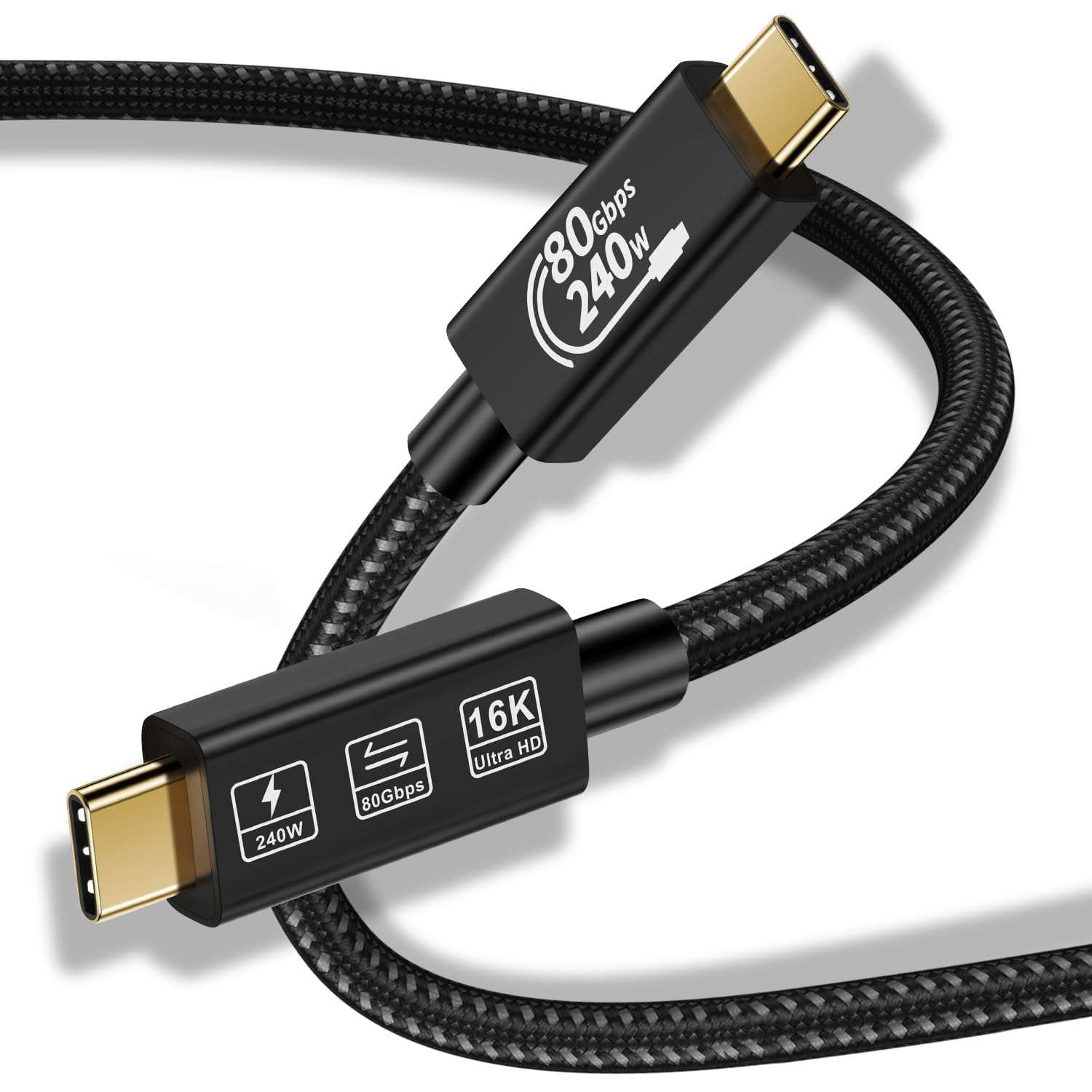 CABLEDECONN USB 4 Extension 0.5M Super High Speed 80Gbps Thunderbolt 5 Data Cable 240W Quick Charging 16K Ultra HD Video Connection USB Type-C Cable 1