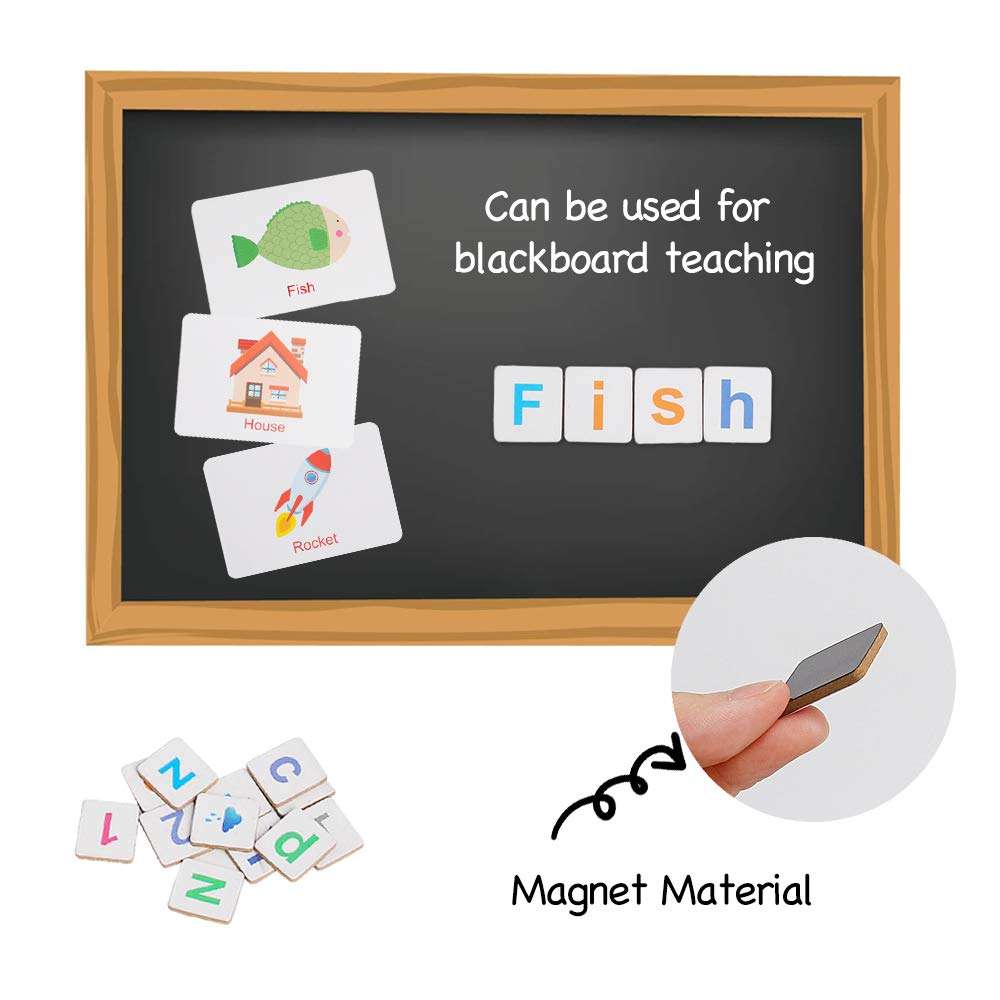 JCREN Magnetic Letters and Numbers Toys, Wooden Alphabet ABC 123 Magnets Flash Cards Refrigerator Kids Uppercase Lowercase Math Symbols for Fridge for 3 4 5 Year Old Preschool Kid 3