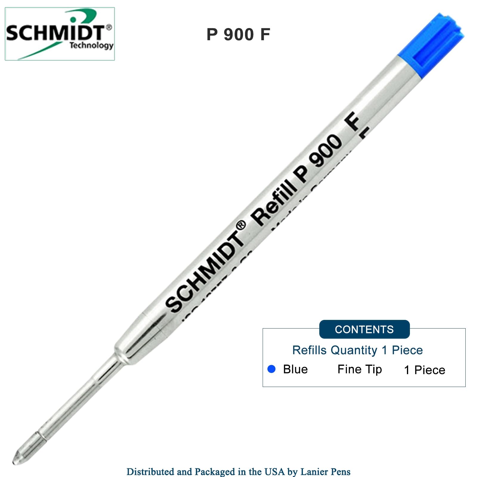 Schmidt P900 Parker Style Ballpoint Pen Refill - Blue Ink (Fine Tip 0.6mm) 2
