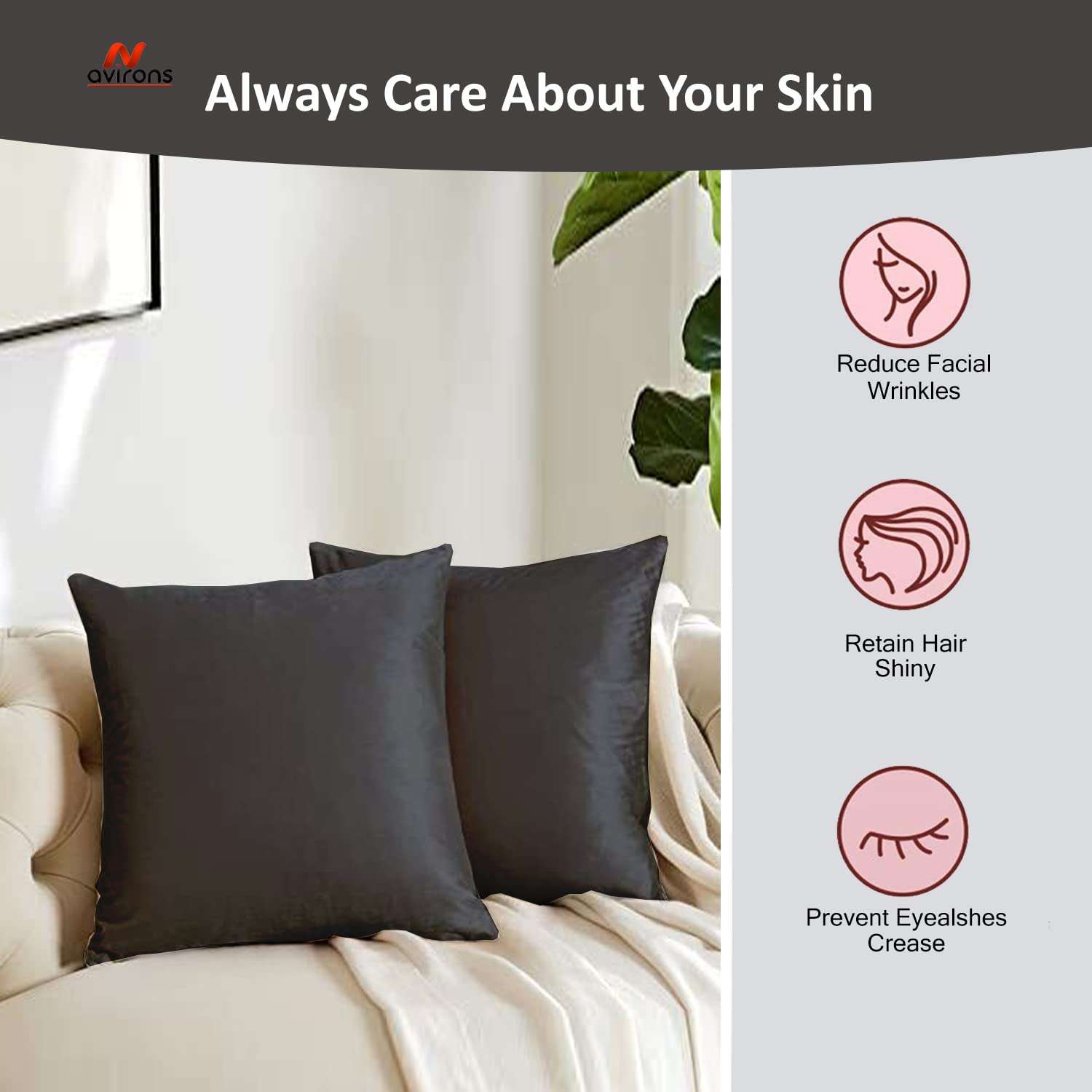 Avirons Soft & Smooth Satin Silk Cushion Cases| Satin Silk Cushion Covers/Cases Good for Hair and Skin | Satin Cushion Covers Best for Aging Anti Hair Hypoallergenic| Pack of 2 6