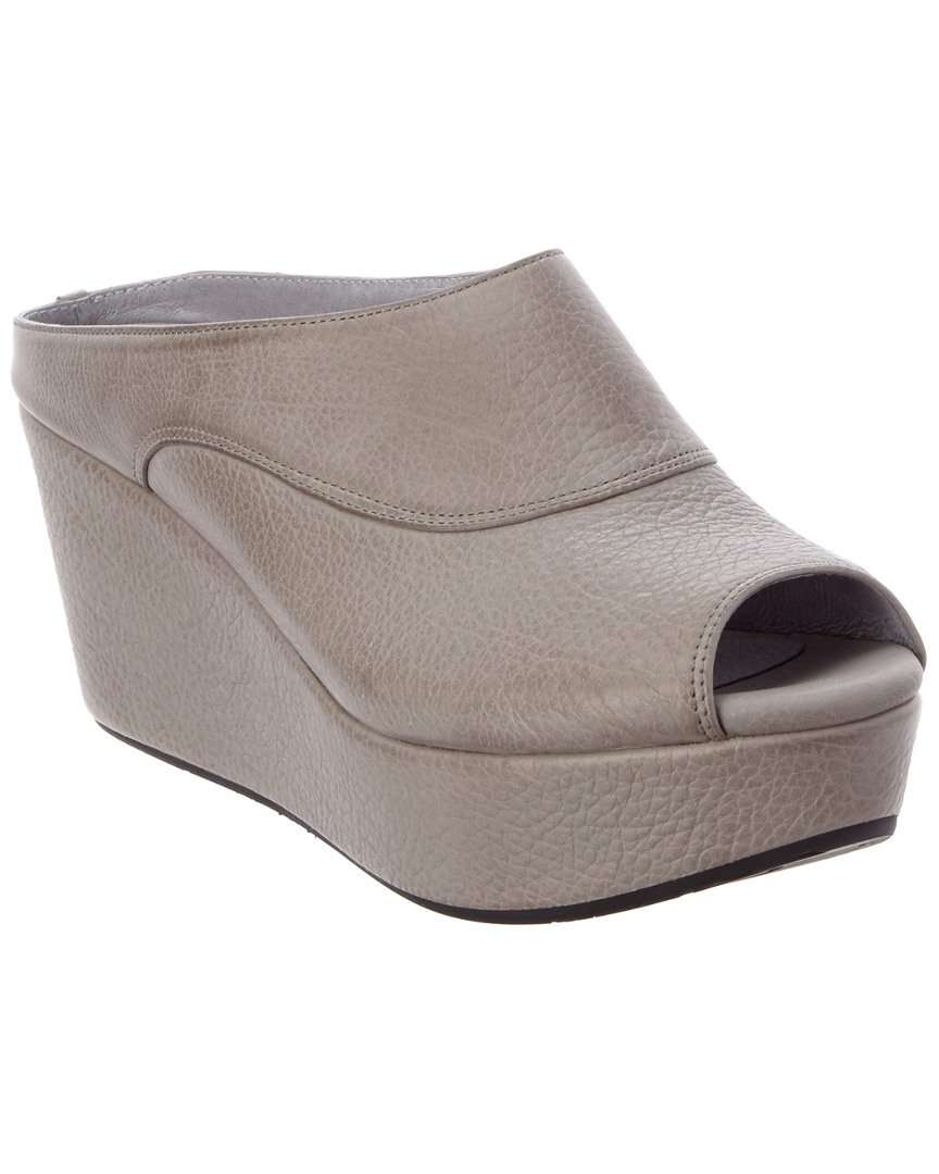 Chocolat Blu Wind Wedge - Platform Mule Sandal - Women's Leather/Suede Shoes GREY LEATHER 6.5